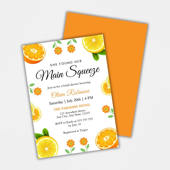 Möhippan Citrus Summer Lemon Inbjudningar (Main Squeeze Citrus Summer Lemon Bridal Shower Invitation )