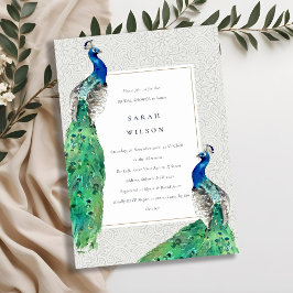 Möhippan Classy Ornate Watercolor Peacock Inbjudningar