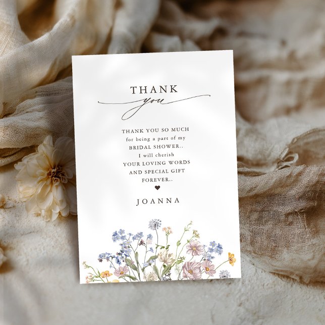 Möhippan Colorful Vår Wildblomskugga Tack Kort (Colorful Spring Wildflower Meadow Bridal Shower Thank You Card)
