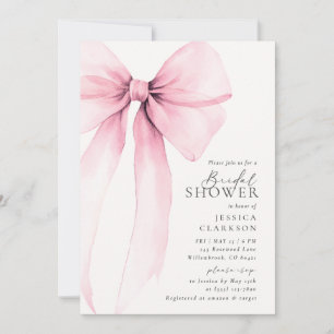 Möhippan Coquette Watercolor Big Rosa Bow Inbjudningar