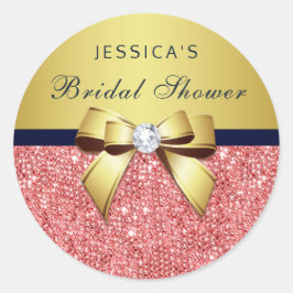 Möhippan Coral Sequins Guld Navy Diamonds Bow Runt Klistermärke