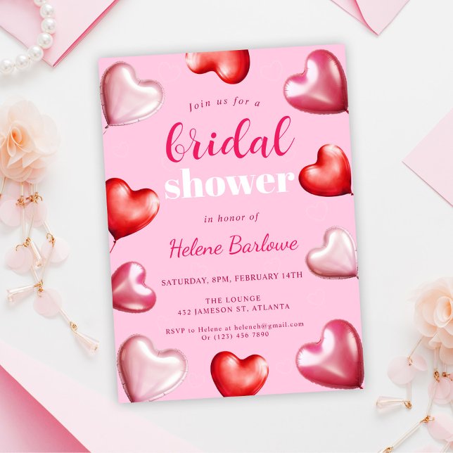 Möhippan Cute Girly Roligt Party Rosa Hearts Inbjudningar (Cute Girly Fun Party Pink Bridal Shower Invitation)