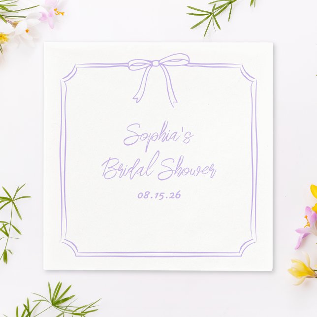 Möhippan Cute Lavender Simple Girly Bow Pappersservett (Add a soft, elegant touch to your bridal shower with these customizable lavender napkins.)