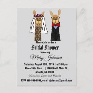 Möhippan Cute Llama Bride and Groom Inbjudan Vykort
