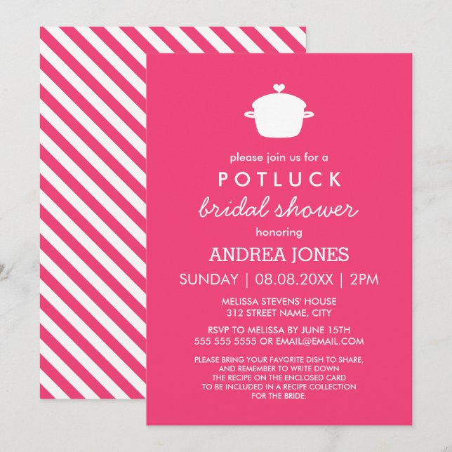 Möhippan Cute Potluck | Shock rosa White Inbjudningar (Fram/baksida)