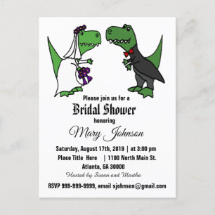 Möhippan Cute T-rex Dinosaur Bride and Groom Inbjudan Vykort