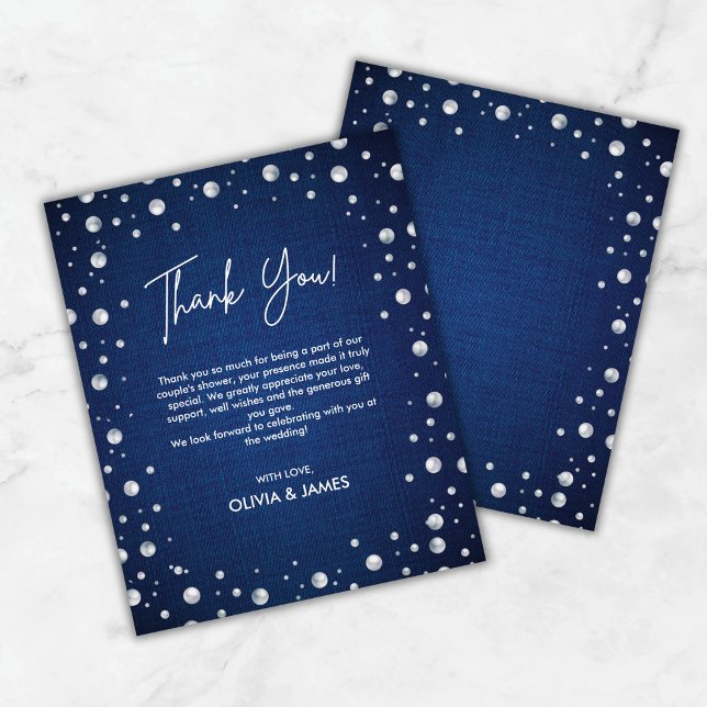 Möhippan Denim Diamond Pearls Tack för ditt kort (Denim Diamond Pearls Wedding Shower Thank You Card )