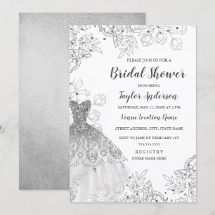 Möhippan Dress för Blommigt i silver White Vintage Inbjudningar