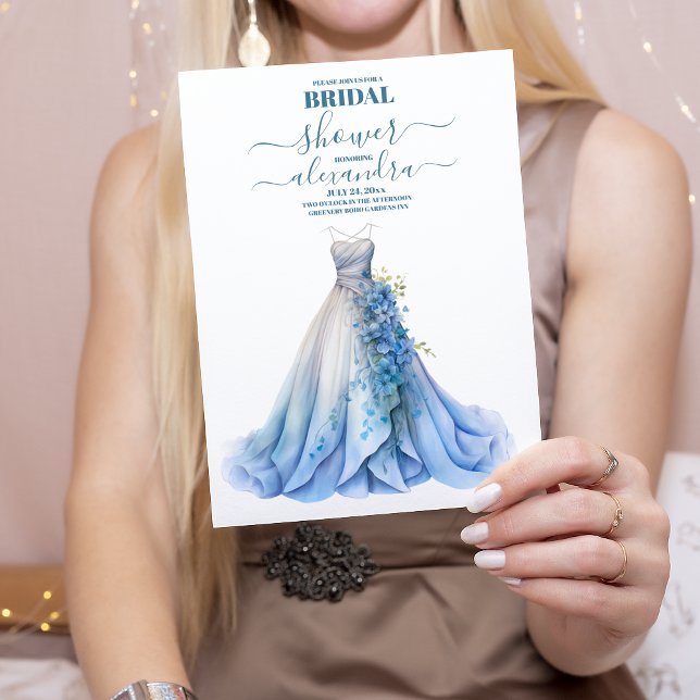 Möhippan Dress för Bröllop i elegant Blue Blommigt Inbjudningar (Skapare uppladdad)