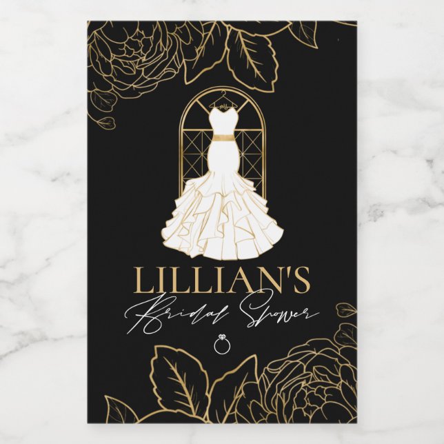 Möhippan Dress för elegant Guld och svart Möhippa Vinetikett (Enkel etikett)