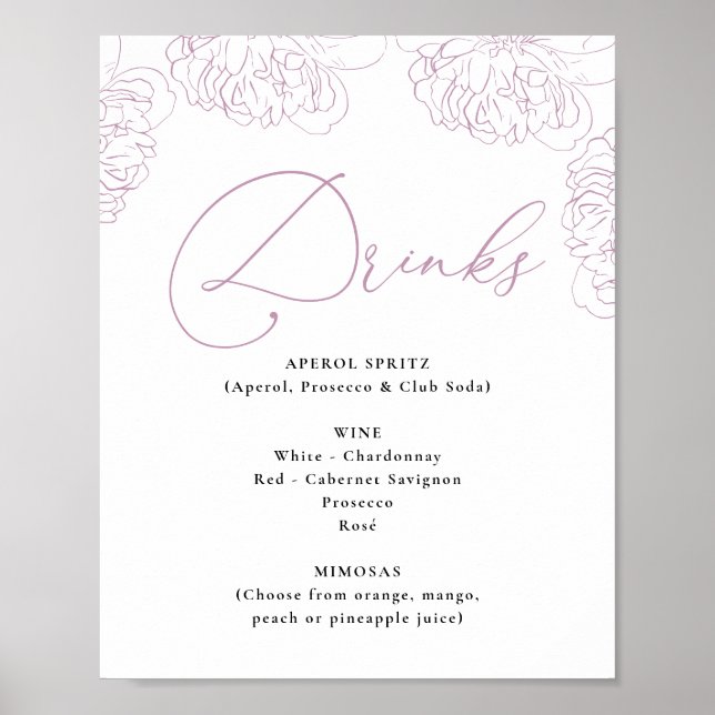 Möhippan Drinks Menu för Lilac Peonies Blommigt  Poster (Framsidan)