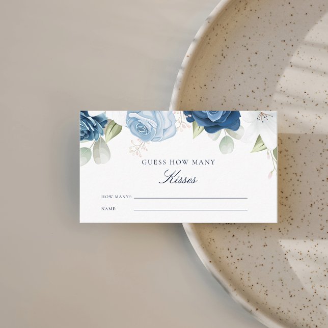 Möhippan Dusty Blue Blommigt anger hur många Tilläggskort (Dusty Blue Floral Bridal Shower Guess How Many Kisses Game Card)