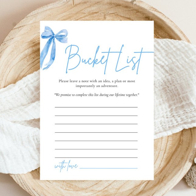 Möhippan Dusty Blue Bow Bucket List Inbjudningar (Modern Watercolor Dusty Blue Bow Bucket List Bridal Shower Game)