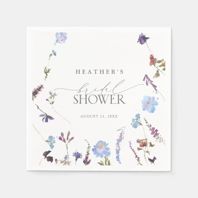 Möhippan Dusty Blue Wildblomma Watercolor Pappersservett (Framsidan)