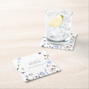 Möhippan Dusty Blue Wildblomma Watercolor Underlägg Papper Kvadrat