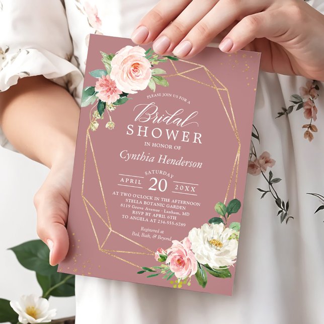 Möhippan Dusty Ro Rosa  Blommigt Chic Inbjudningar (Skapare uppladdad)