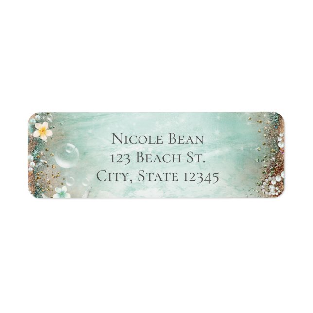 Möhippan elegant Beach Sea Starfish & Pearls Returadress Etikett (Framsidan)