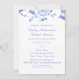 Möhippan elegant blå Blommigt - värdbaserad Inbjudningar