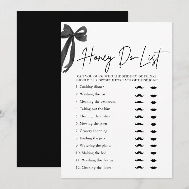 Möhippan elegant Black Bow Honung Do List Inbjudningar (Fram/baksida)