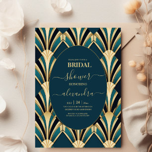 Möhippan elegant Blue och Guld Art Deco Inbjudningar