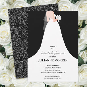 Möhippan elegant Bride Black and White Inbjudningar