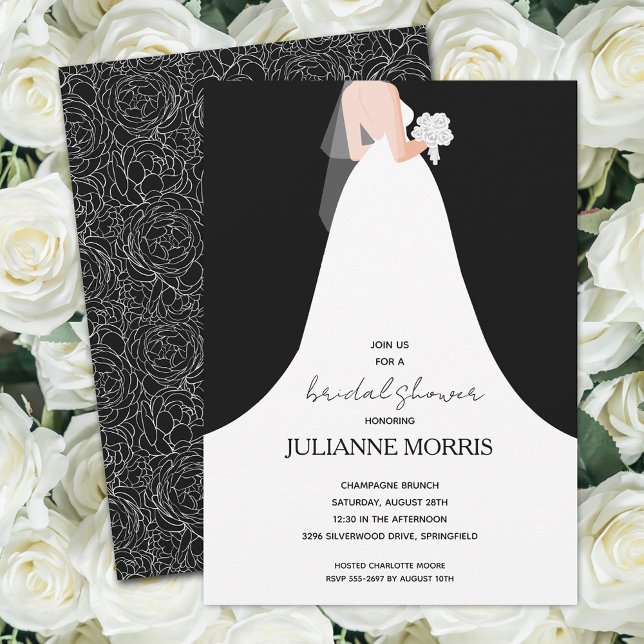 Möhippan elegant Bride Black and White Inbjudningar (Elegant Bride Black and White Bridal Shower Invitations)