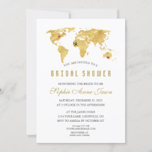 Möhippan elegant Destination Guld World Map Inbjudningar