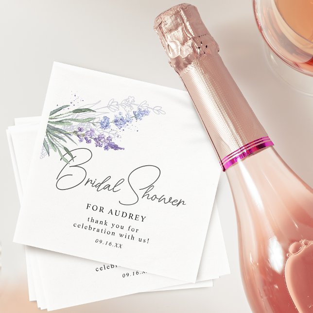 Möhippan elegant Lavender Watercolor Pappersservett (Elegant Lavender Watercolor Bridal Shower Napkins)