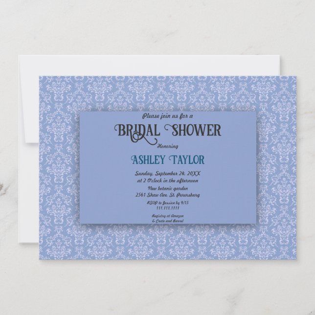 Möhippan elegant Navy Blue Damask Script Inbjudningar (Framsida)
