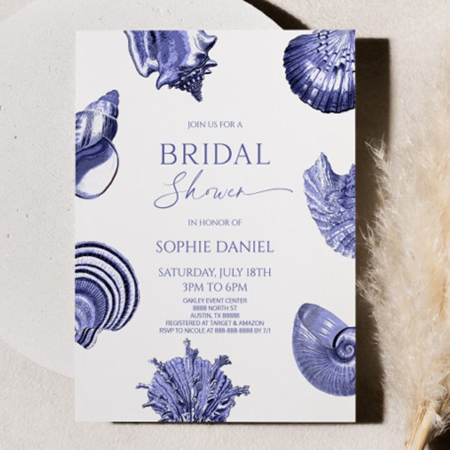 Möhippan elegant Ocean Blue Seashells Inbjudningar (Skapare uppladdad)