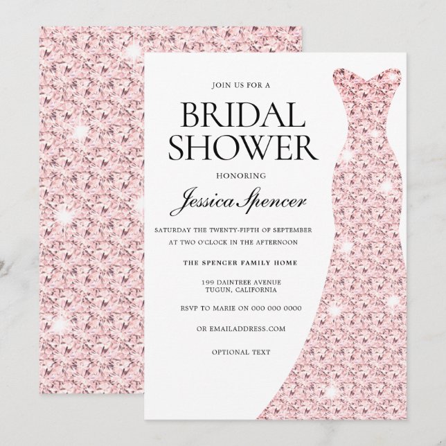 Möhippan elegant Ro Bröllop Dress Guld Inbjudningar (Fram/baksida)