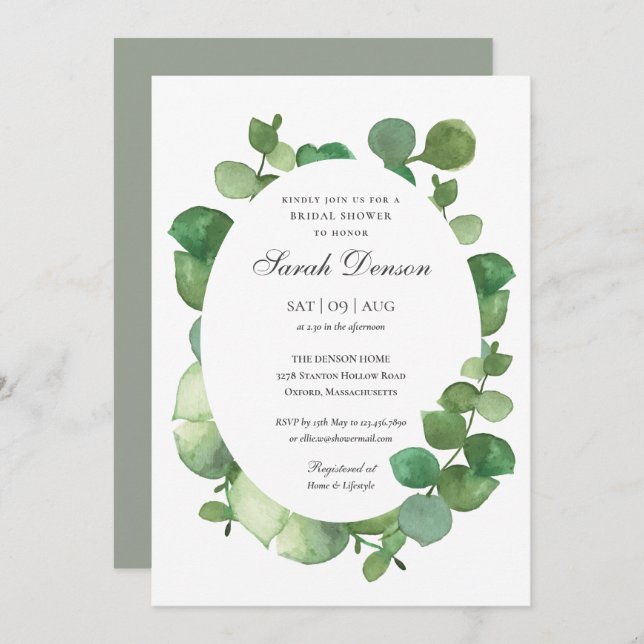 Möhippan Eucalyptus Boho Greenery Blommigt Inbjudningar (Fram/baksida)