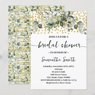 Möhippan Eucalyptus Greenery Guld Glitter Inbjudningar
