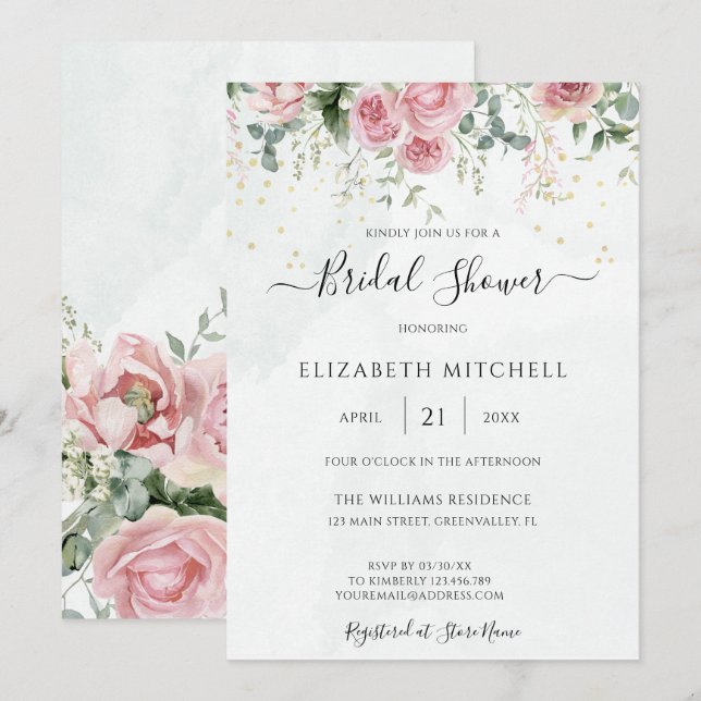 Möhippan Eucalyptus Greenery Guld Löv Inbjudningar (Fram/baksida)