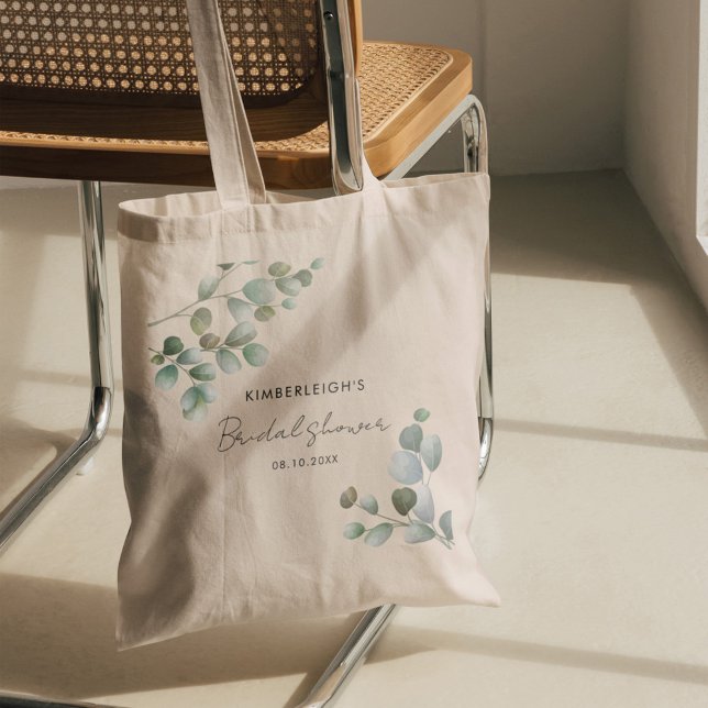 Möhippan Eucalyptus Greenery Script Tygkasse (Eucalyptus Greenery Foliage Script Bridal Shower Keepsake Tote Bag)