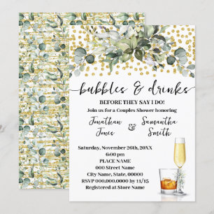 Möhippan Eucalyptus Guld Bubbles & Drinks Inbjudningar