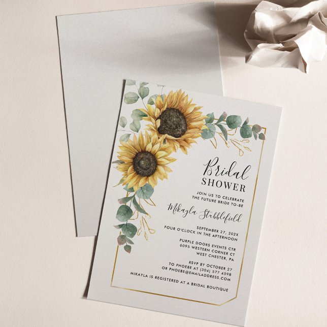 Möhippan Eucalyptus Solrosblommor Inbjudningar (Sunflower Eucalyptus Script Typography Bridal Shower Invitation)