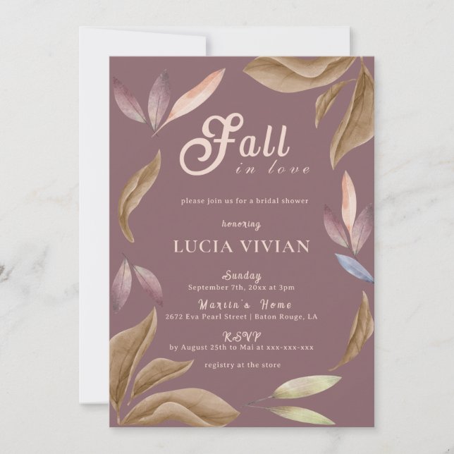 Möhippan Fall in Kärlek Watercolor Löv Inbjudningar (Framsida)