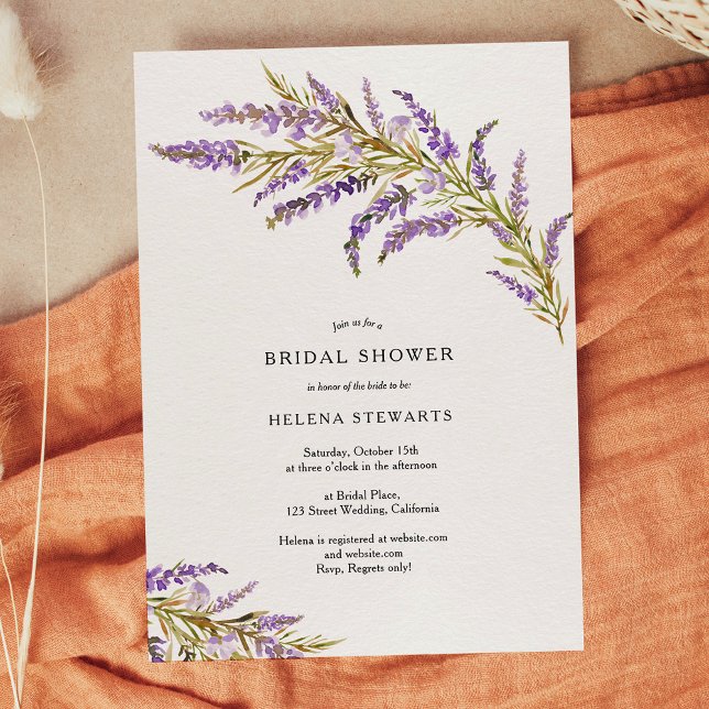 Möhippan Fall lavender blommigt vattenfärgsfärg ch Inbjudningar (Fall lavender floral watercolor chic bridal shower invitation)