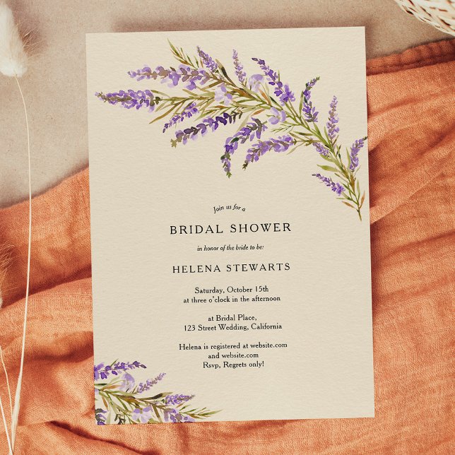Möhippan Fall lavender blommigt vattenfärgsfärg ch Inbjudningar (Fall lavender floral watercolor chic bridal shower invitation on ivory)
