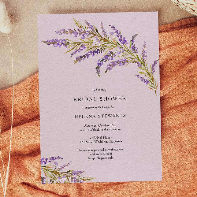 Möhippan Fall lavender blommigt vattenfärgsfärg ch Inbjudningar (Fall lavender floral watercolor chic bridal shower invitation on lavender)
