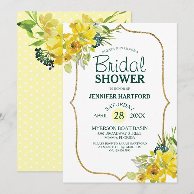 Möhippan Färsk Vår-Gult, Blommigt Inbjudningar (Fram/baksida)