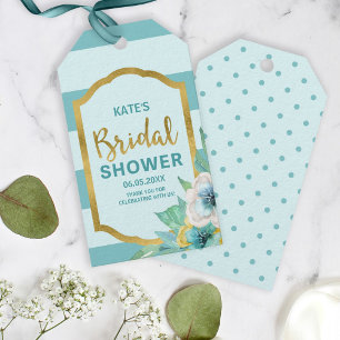 Möhippan Faux Guld och Mint Blommigt Presentetikett