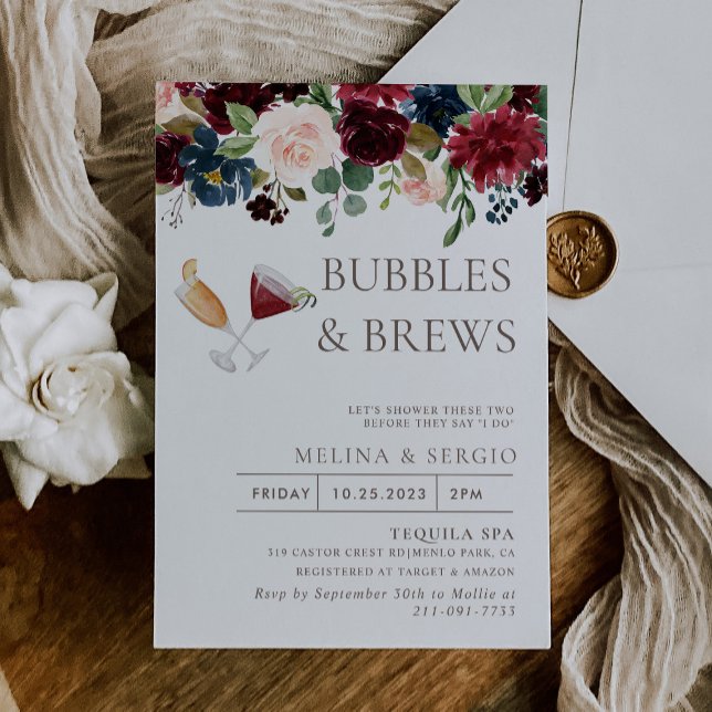 Möhippan finare Classic Flower Bubbles & Brews Inbjudningar (Skapare uppladdad)