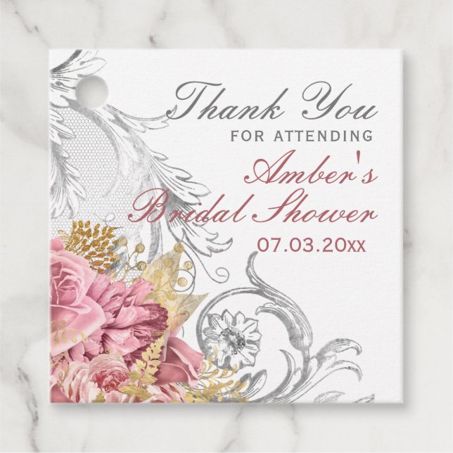 Möhippan finare Rosa Blommigt Gåvor Etiketter (Framsida)