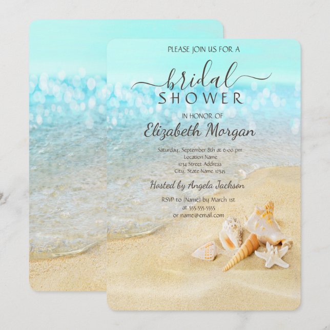 Möhippan för Beach Sand Sea Seashells Inbjudningar (Fram/baksida)