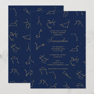 Möhippan för blå zodiakkonstellationer i guld inbjudningar