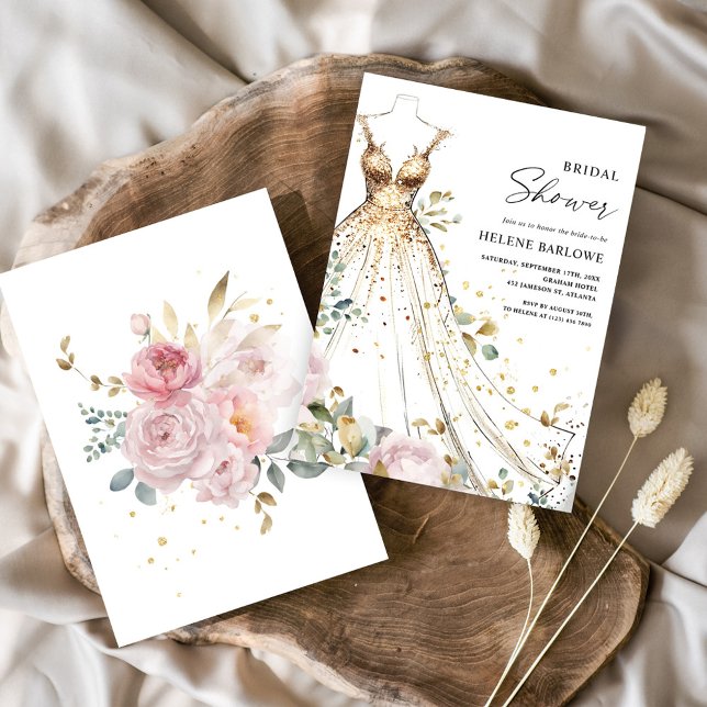 Möhippan för Blommigt av Guld Elegant vid  Rosan Inbjudningar (Blush Pink Gold Elegant Floral Bridal Shower Invitation)