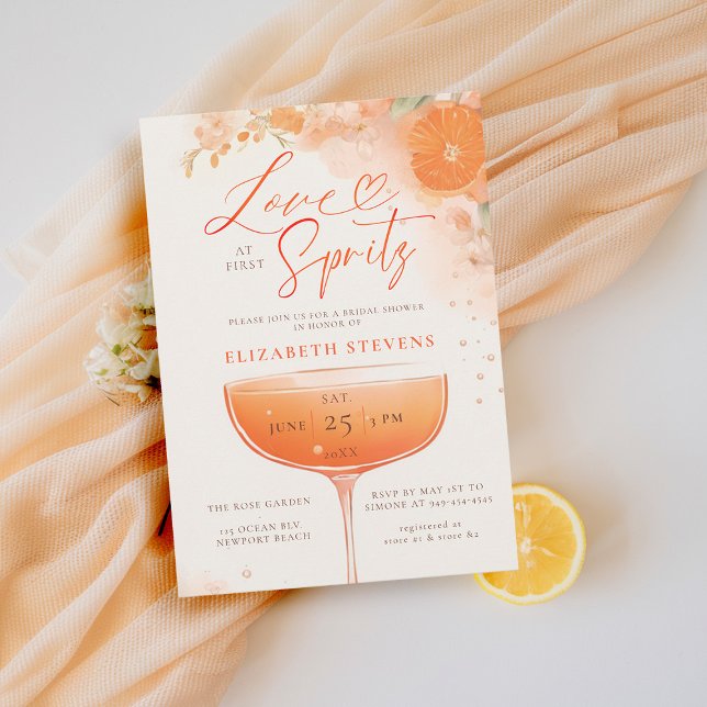 Möhippan för Blommigten Aperol Spritz Kärlek Citru Inbjudningar (aperol spritz bridal shower invitation citrus cocktail theme floral brunch garden pool party summer )