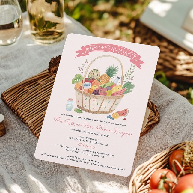 Möhippan för blommigten av jordbrukarens Basket ut Inbjudningar (Farmer Basket Off the market floral bridal shower Invitation)